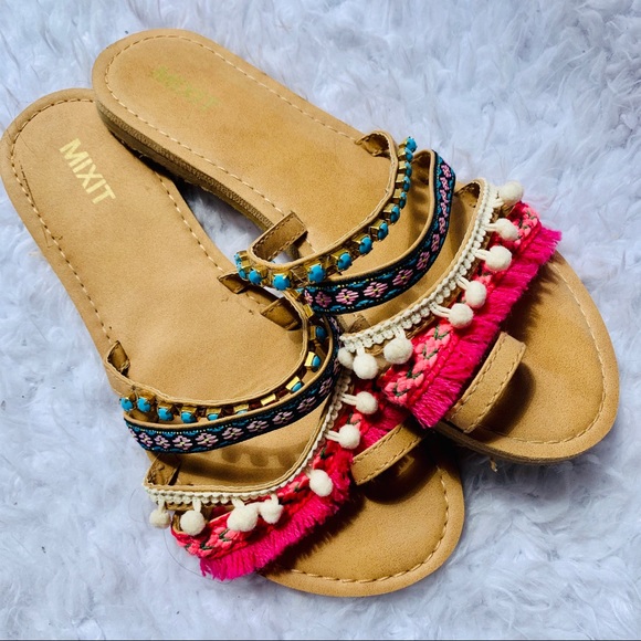Mixit Shoes - {MIX IT} Boho Braided and Pom Sandals